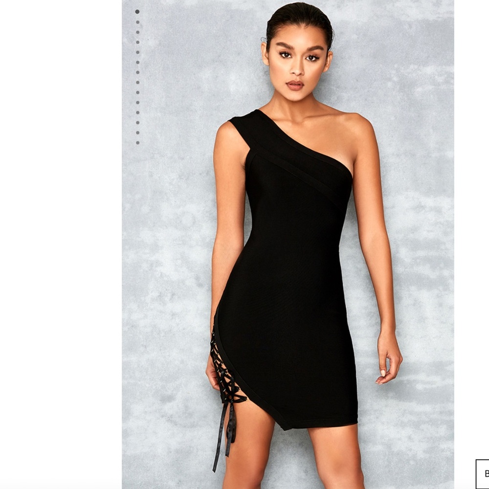 One-Shoulder Black Mini Dress with Side Lace-Up